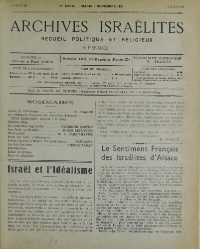 Archives israélites de France. Vol.98 N°121-122 (05 nov. 1935)